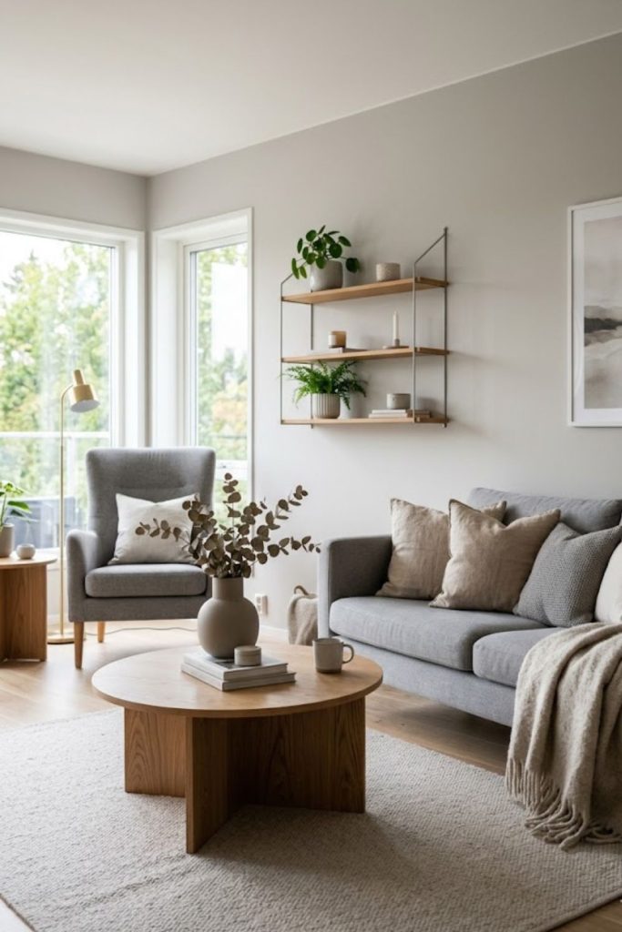 Grey and wood combination
