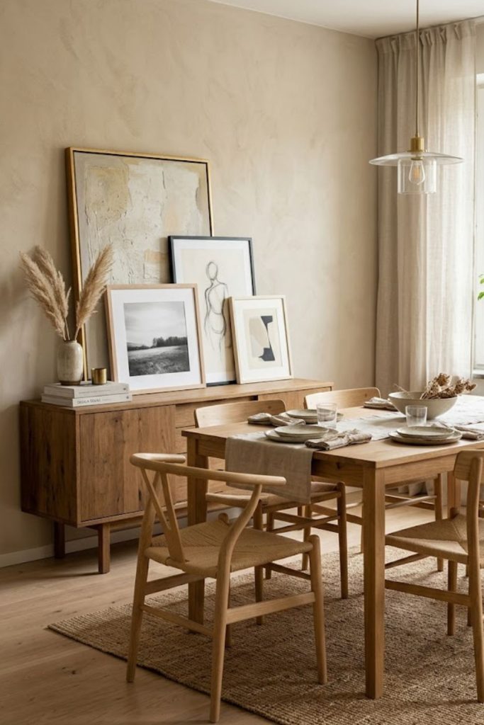 Leaning Artwork on a Sideboard