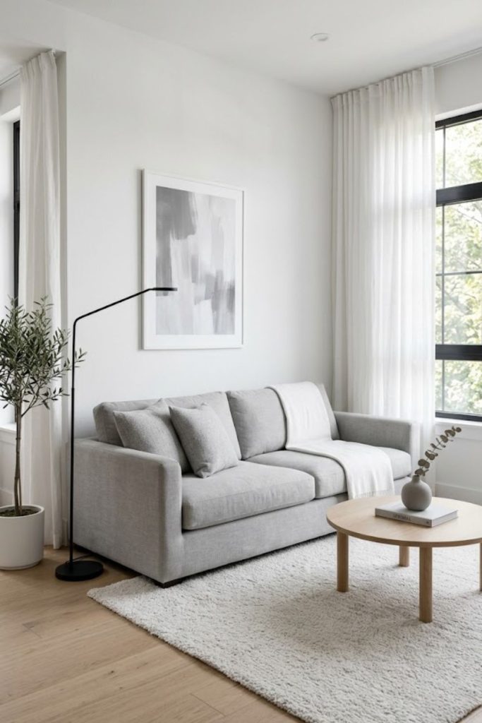 Minimalist grey and white living room