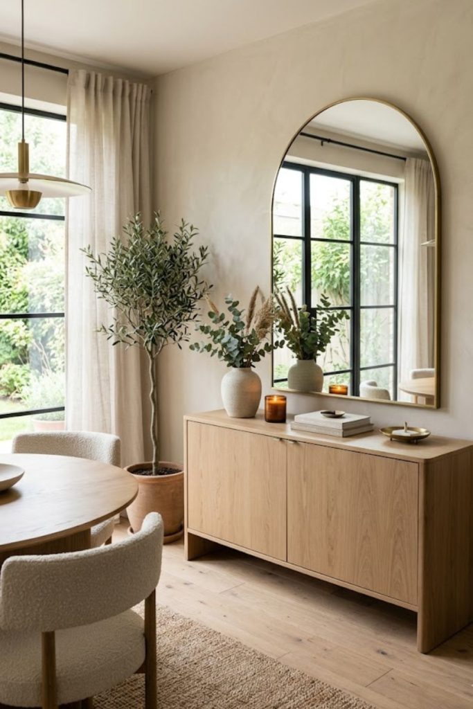 Statement Mirror Above the Buffet