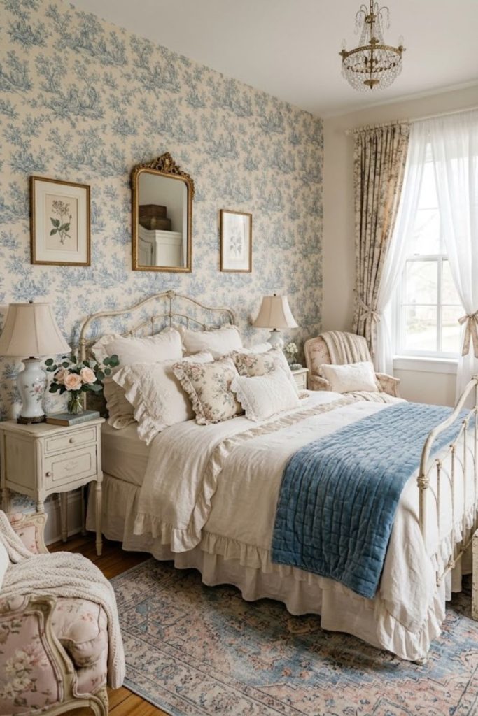 floral or toile wallpaper accents